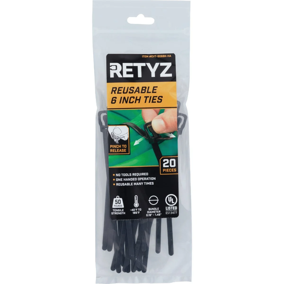 Premium Material RETYZ EveryTie 6 In. Black Releasable Tie 20-Pack Durable
