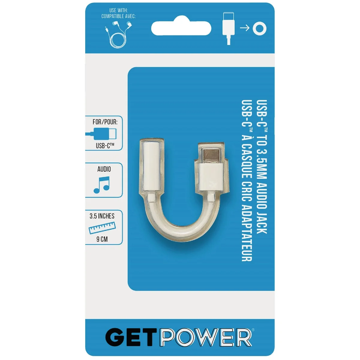 High-Quality GetPower USB-C to 3.5mm White Audio Jack Adapter High-Grade