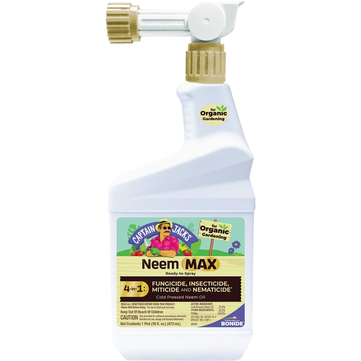 Lightweight Captain Jack's Neem Max 4-In-1 16 Oz. Ready To Spray Hose End Organic Fungicide Insecticide Miticide Nematicide Proven