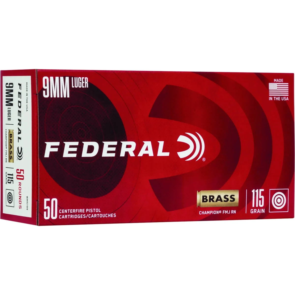 High-Grade Federal Champion 9mm Luger 115 Grain FMJ RN Brass Centerfire Ammunition Cartridges Clean