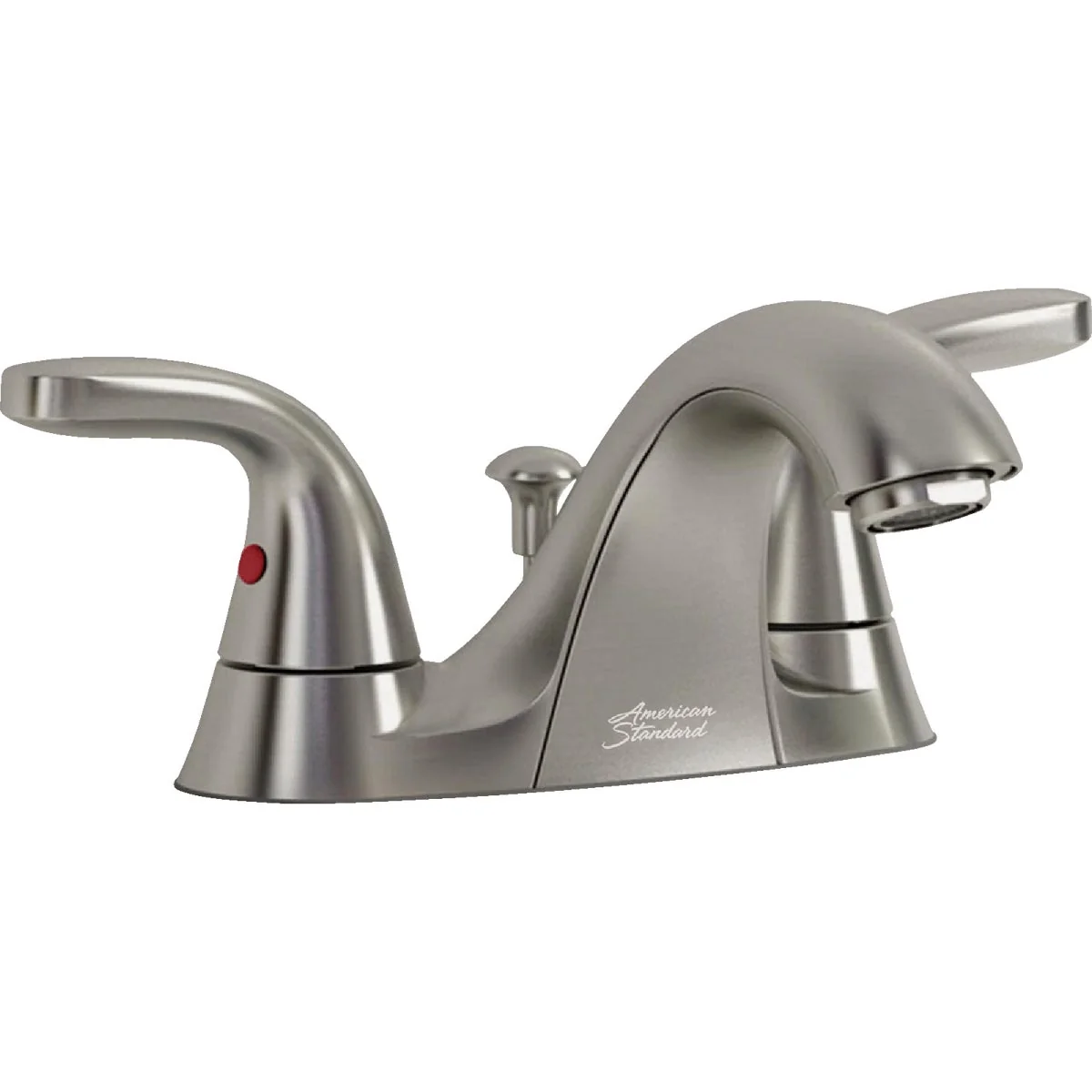 Green American Standard Cadet Brushed Nickel 2-Handle Lever 4 In. Centerset Bathroom Faucet with Pop-Up Lightweight