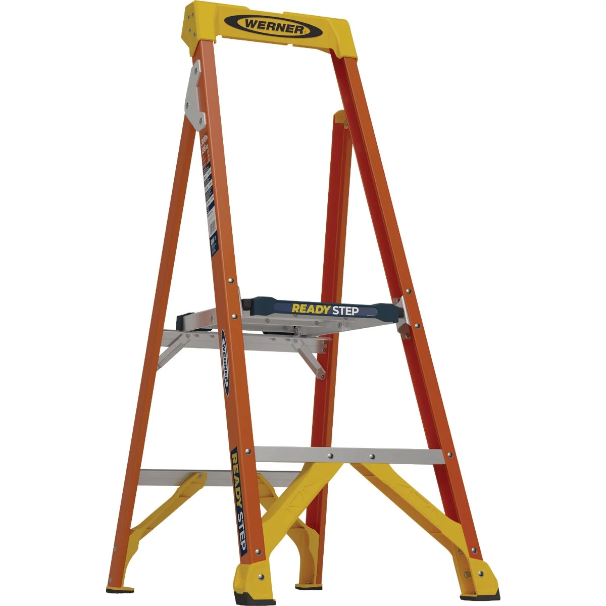 Smart Werner Ready Step 4 Ft. Fiberglass Step Ladder with 300 Lb. Load Capacity Type IA Ladder Rating Organic