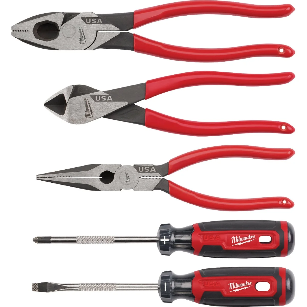 Superior Milwaukee Dipped Grip Cutting Pliers Cushion Grip Screwdriver Set 5-Piece Enhanced