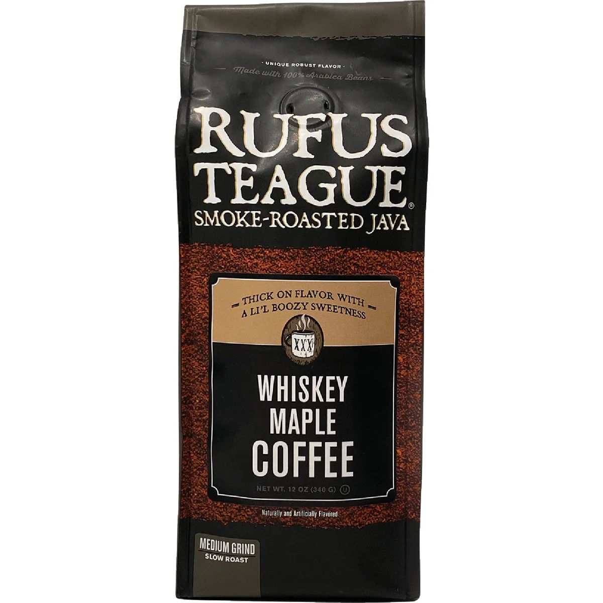 Minimalist Rufus Teague 12 Oz. Smoke Roasted Coffee Whiskey Maple Medium Grind Original