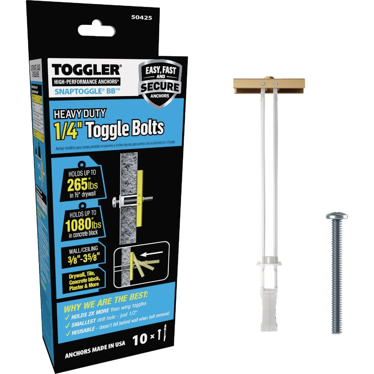 Authentic Toggler Snaptoggle 1 4 In.-24 x 2 In. Toggle Bolt 10-Ct. Green