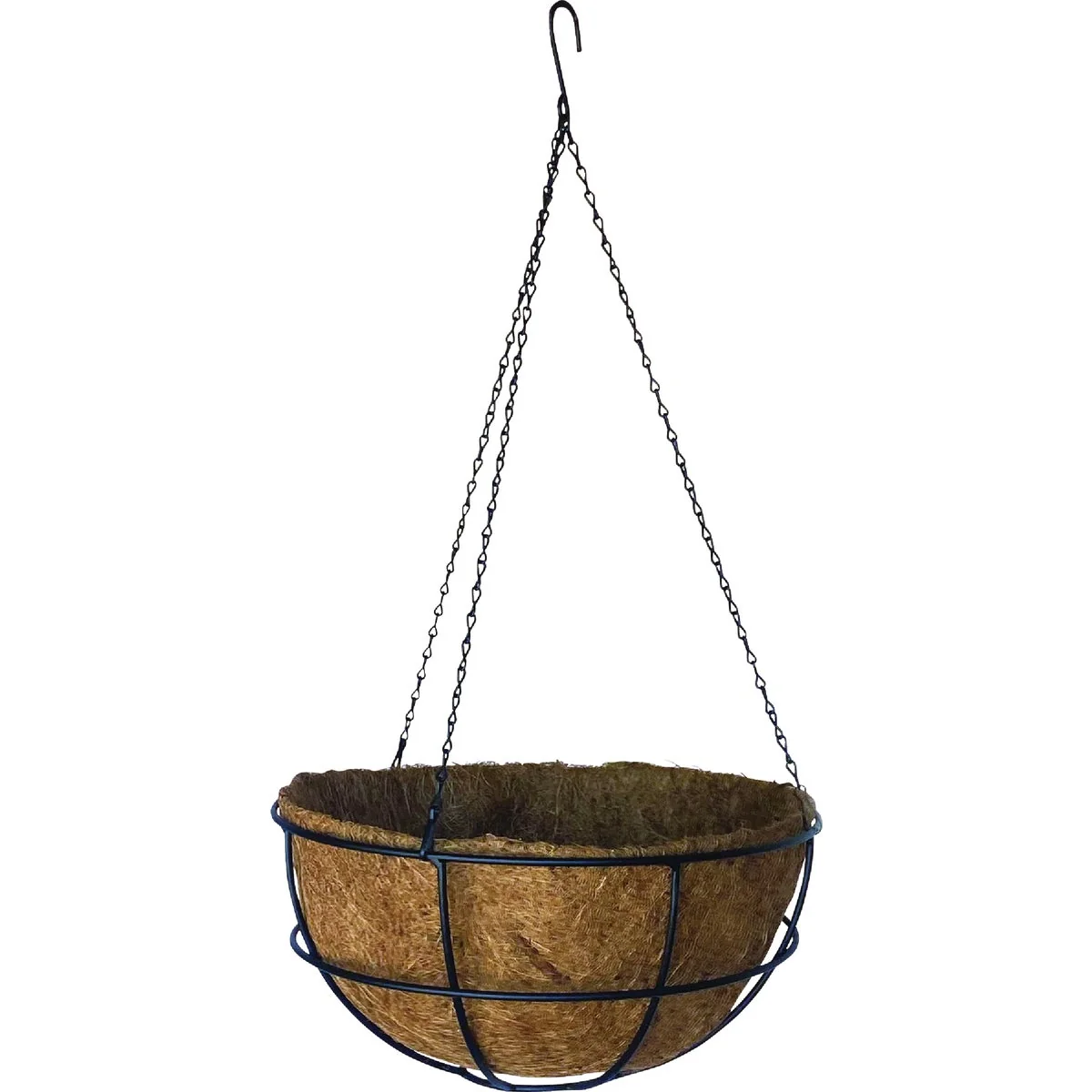 Genuine American Gardenworks 14 In. Steel Black Powder Coat Hanging Basket with Coco Liner Unique