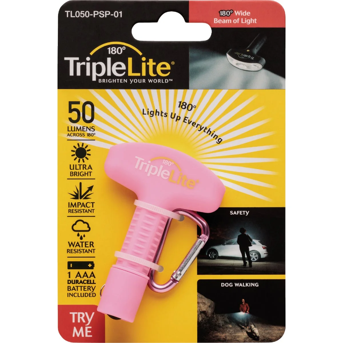 Reliable TripleLite 50 Lm. Pink 180 Deg Mini LED Flashlight with Carabiner Fine