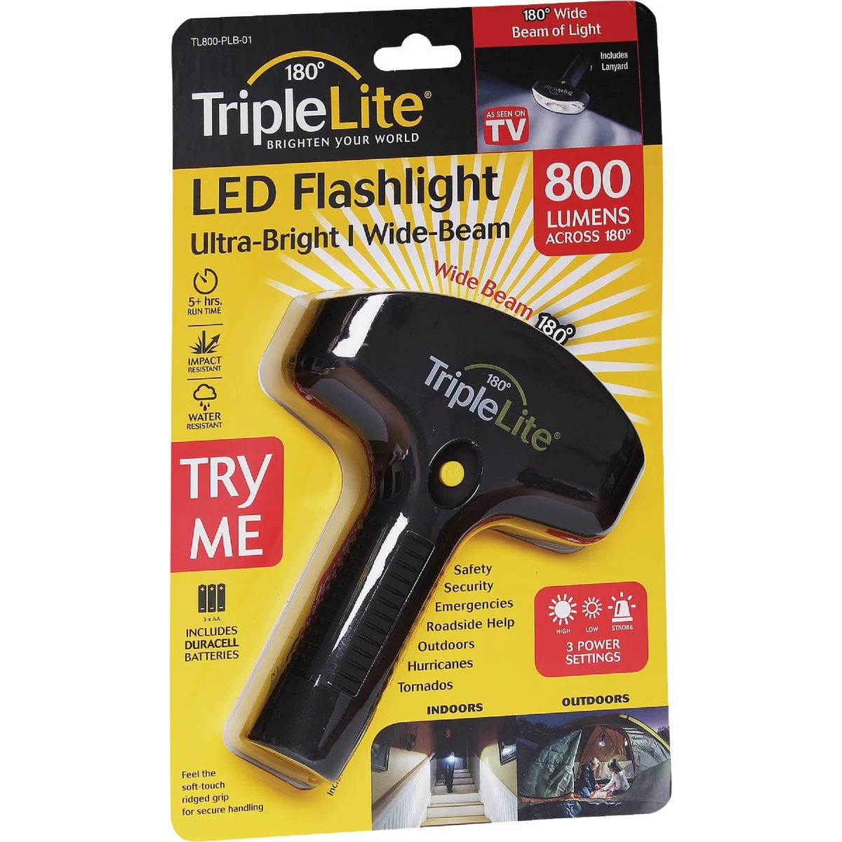 Sophisticated TripleLite 800 Lm.180 Deg LED Flashlight Safe