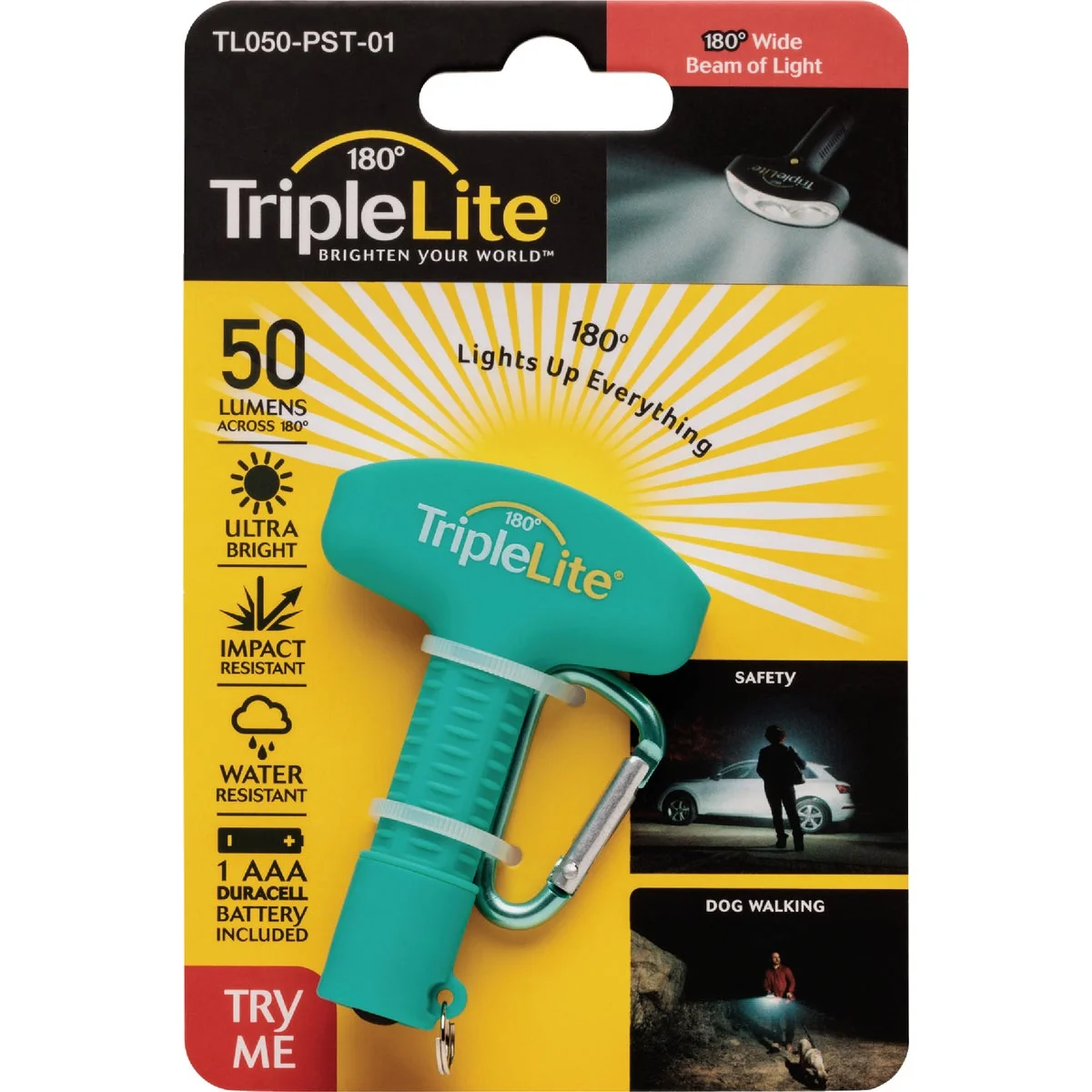 Refined TripleLite 50 Lm. Teal 180 Deg Mini LED Flashlight with Carabiner Flexible