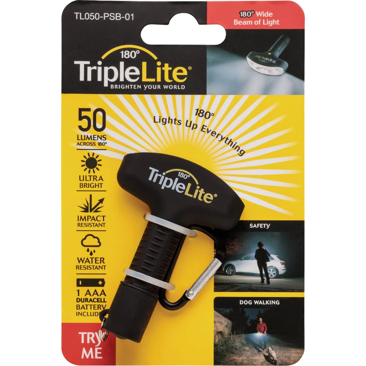 Carefully Designed TripleLite 50 Lm. Black 180 Deg Mini LED Flashlight with Carabiner Soft