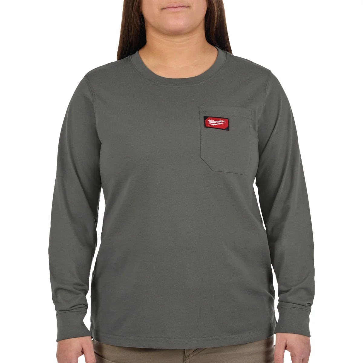 Comfortable Milwaukee GRIDIRON Women's Medium Gray Long Sleeve Pocket T-Shirt Premium Material