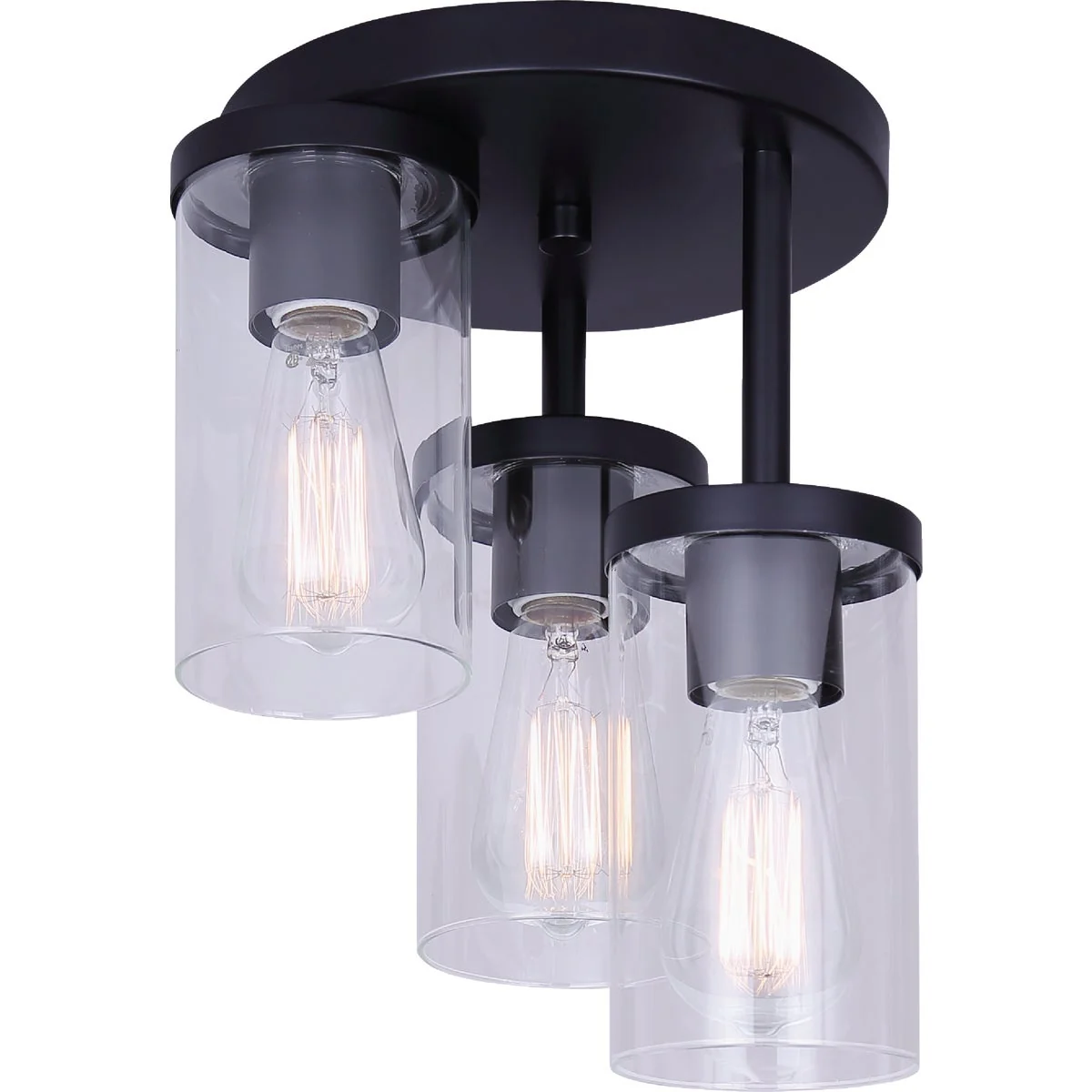 Elegant Canarm Britton 3-Light Black Semi-Flush Mount Ceiling Light Fixture Natural