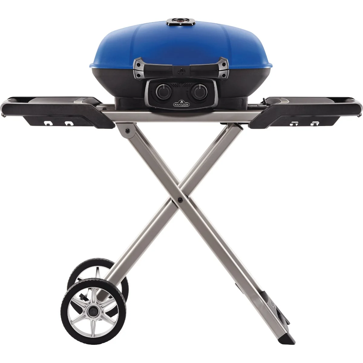 Minimalist Napoleon TravelQ 285X Portable Propane Gas Grill with Scissor Cart Blue First-Class