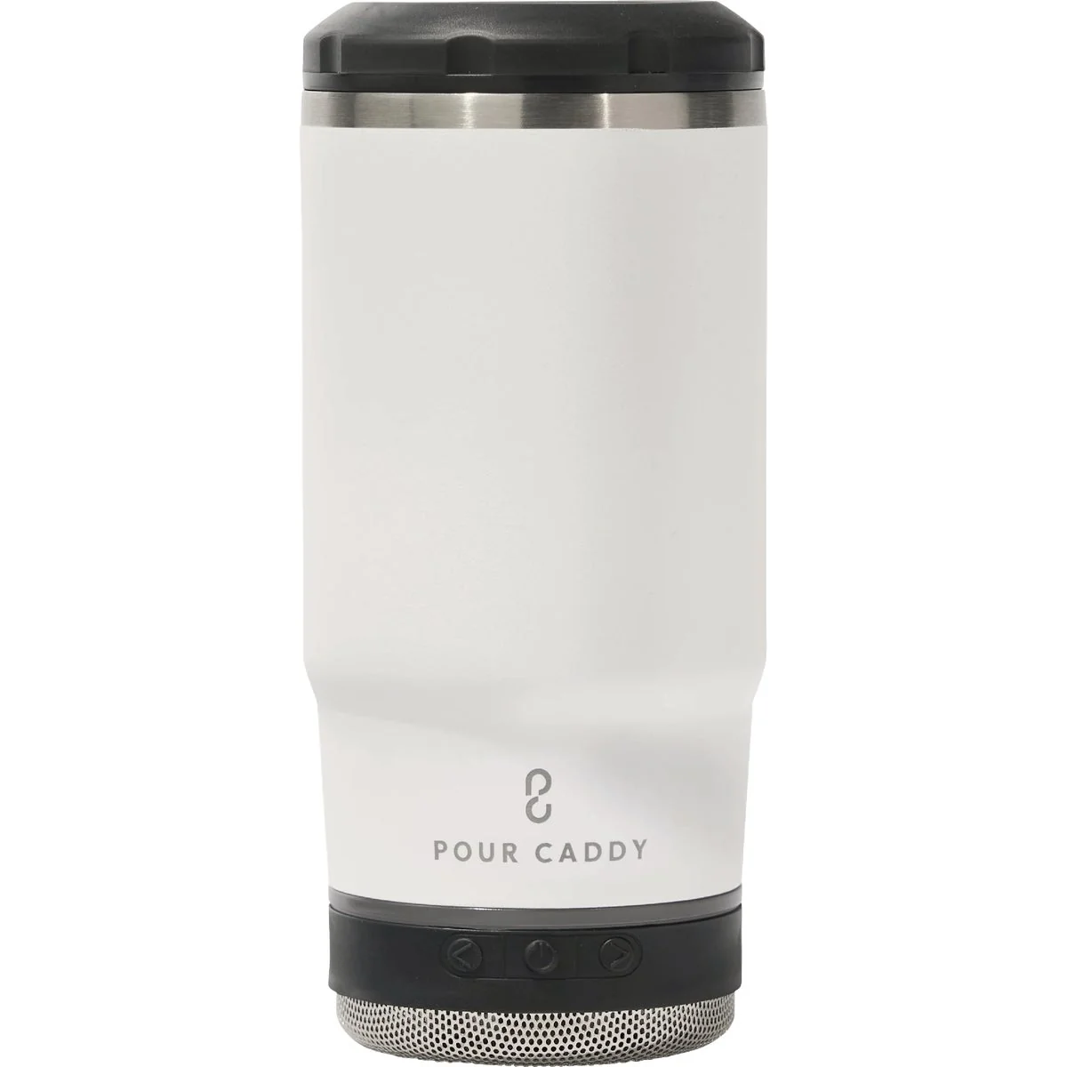 First-Class Pour Caddy Chill Brew 14 Oz. White Insulated Drink Holder with Speaker Clean