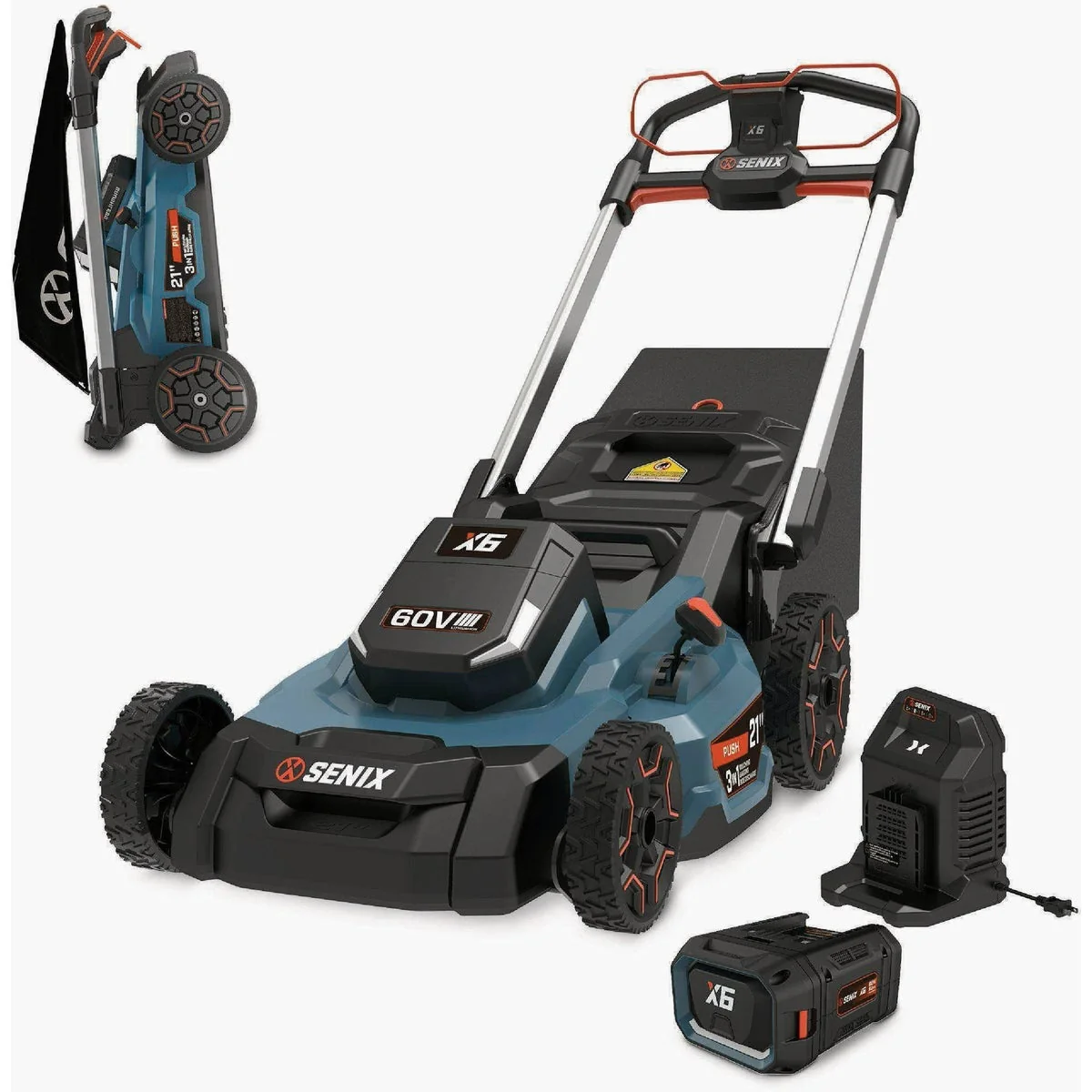 Superior Senix X6 60V Max 21 In. Self-Propelled Brushless Cordless Lawn Mower Kit with 8.0 Ah Battery Charger Innovative