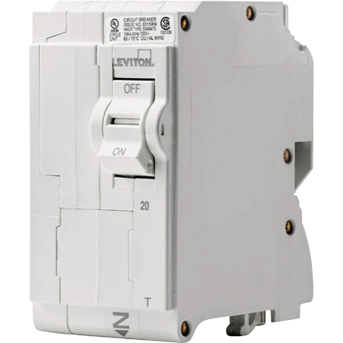Exclusive Leviton 20A Double-Pole Plug-On Standard Branch Thermal Magnetic Trip Circuit Breaker Healthy