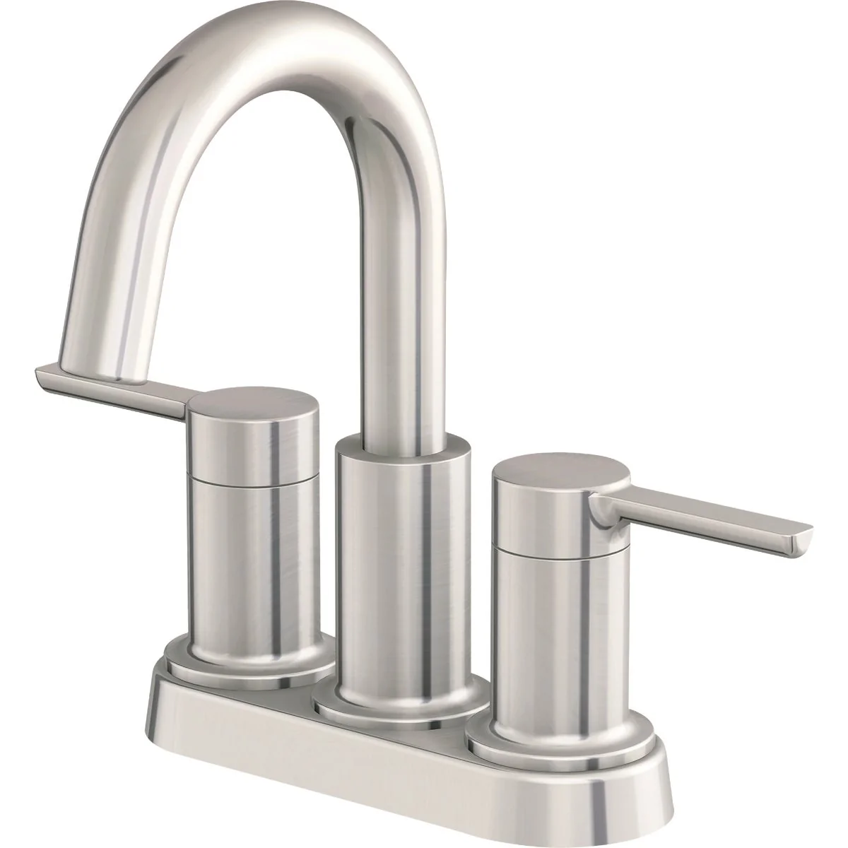 Healthy Home Impressions Brushed Nickel 2-Straight Handle Lever 4 In. Centerset Bathroom Faucet with Pop-Up Detailed