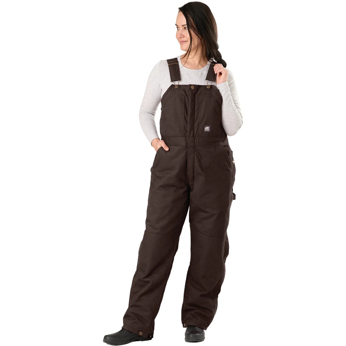 Fine Crafted Berne Women's XL Dark Brown Softstone Duck Insulated Bib Overall Efficient