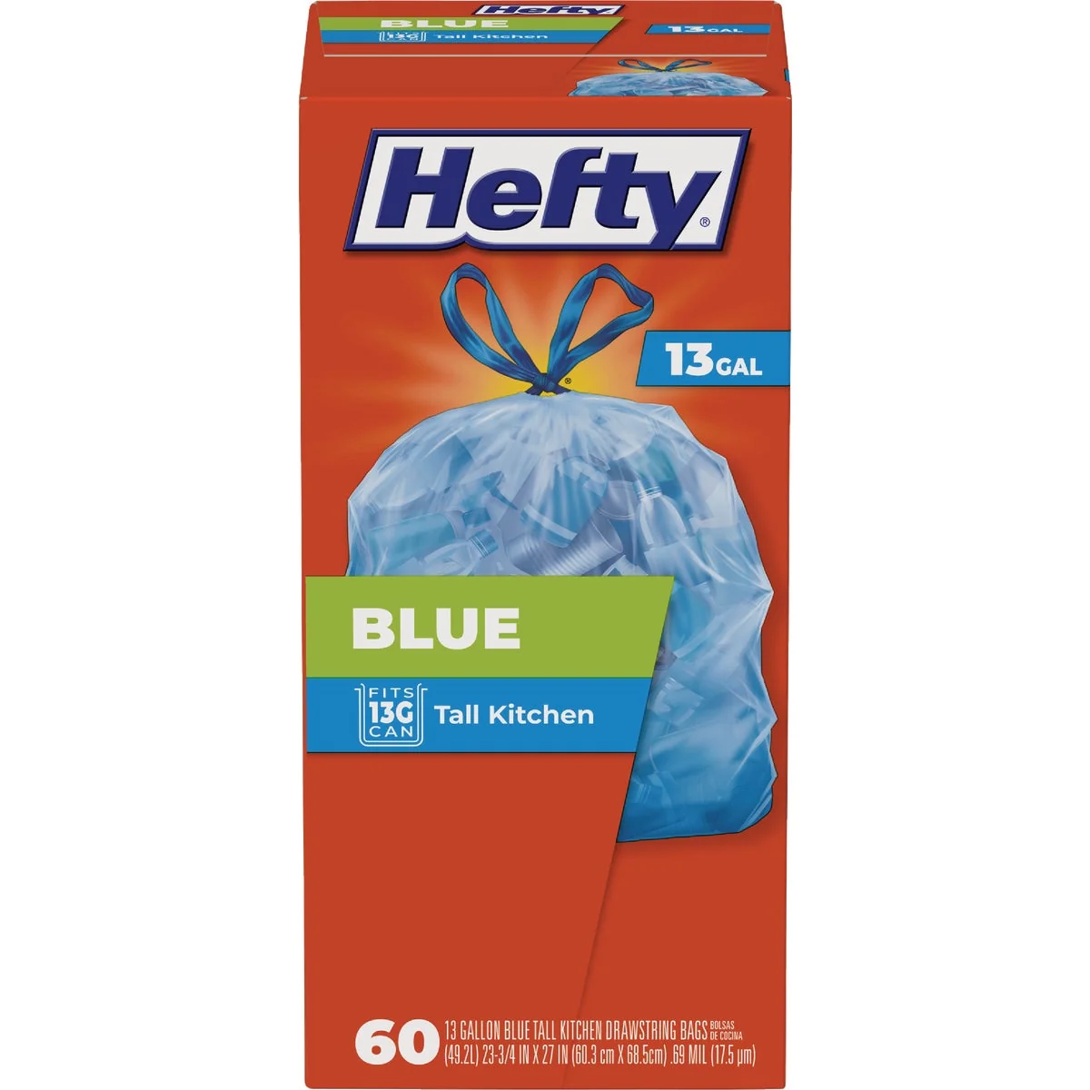 Professional Hefty 13 Gal. Blue Drawstring Recycling Bag 60-Count Original