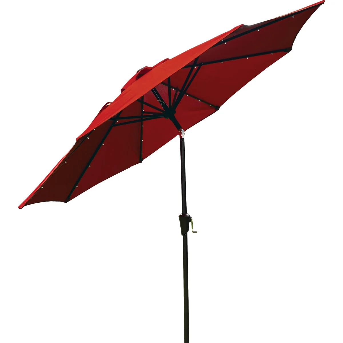 Safe 9 Ft. Aluminum Tilt Crank Crimson Red Patio Umbrella with Solar LED Lights - PFAS Verified