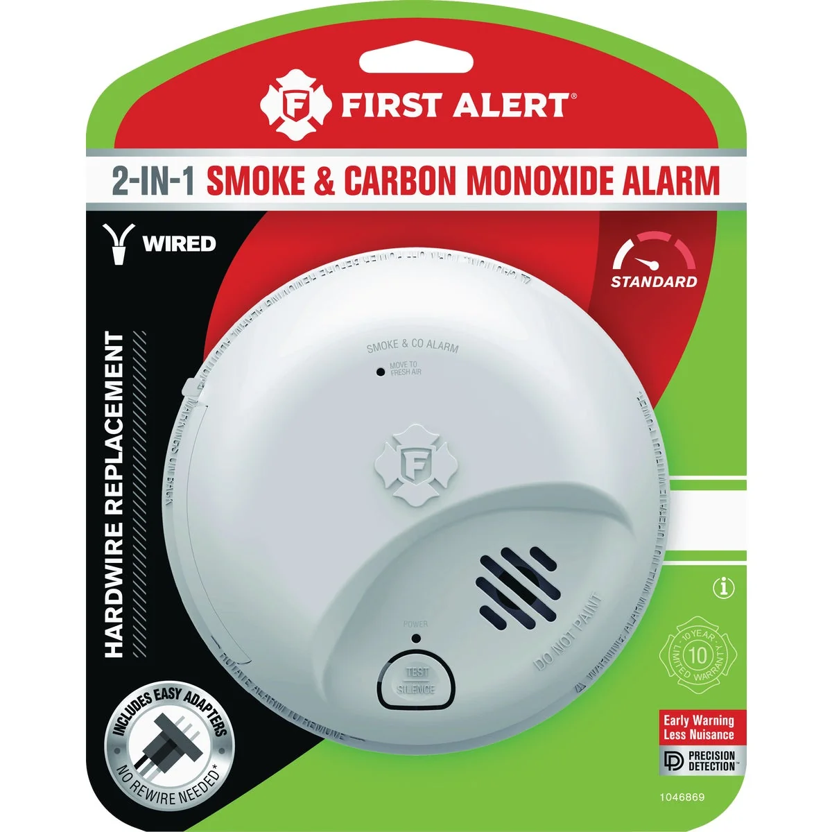 Next-Generation First Alert SMICO100-AC 2-In-1 Interconnect Hardwire Ionization Smoke Carbon Monoxide Alarm Green