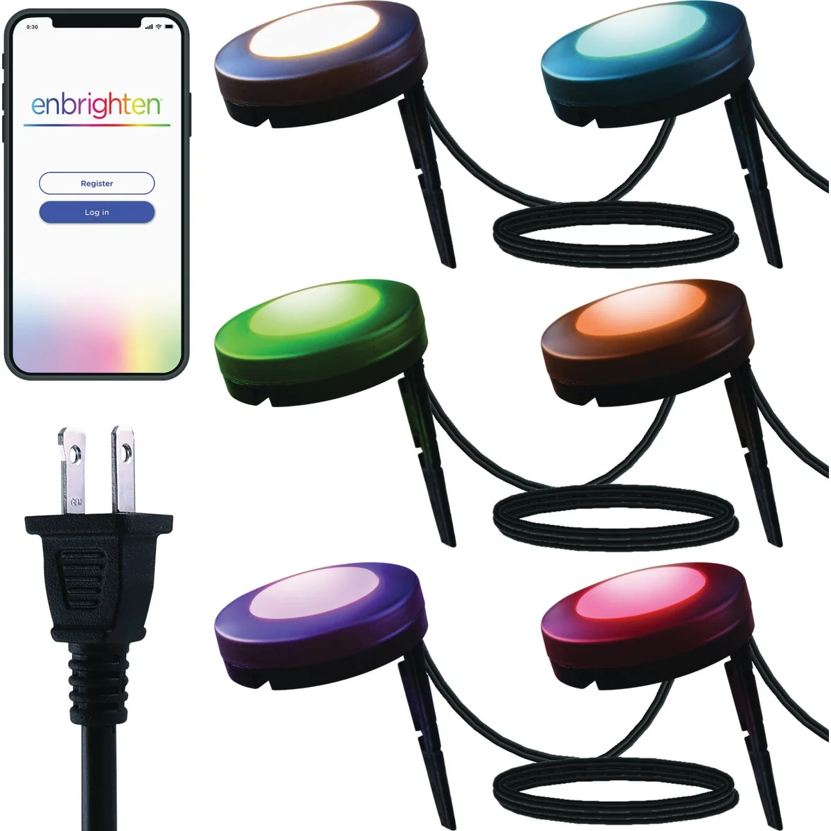 Recyclable Enbrighten WiFi Large Puck Landscape Lights 6-Pack Practical