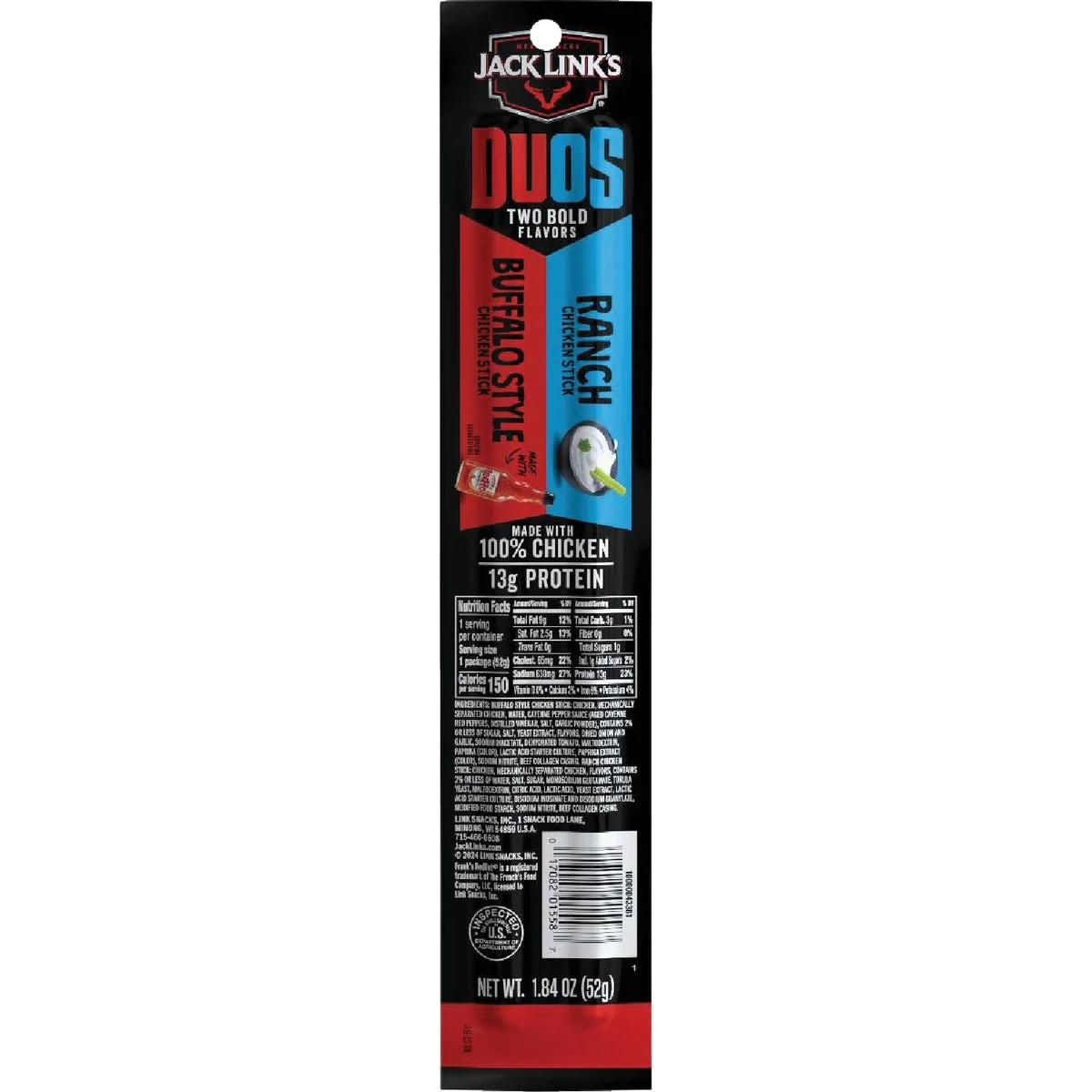 Organic Jack Link's 1.84 Oz. Duos Frank's RedHot Ranch Chicken Sticks Fine