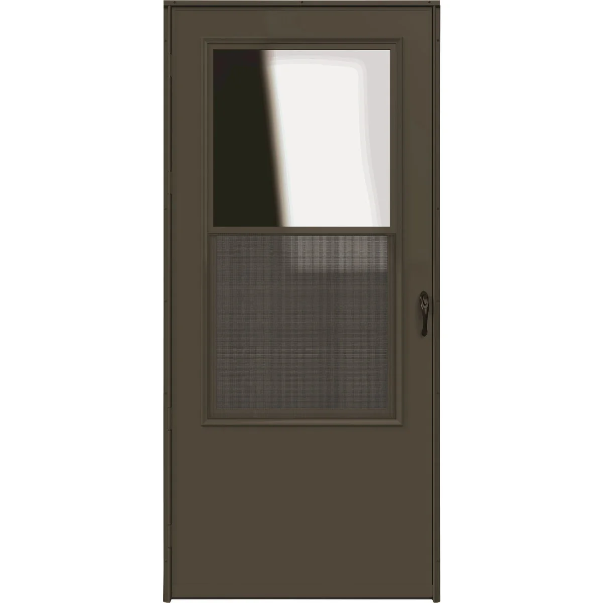 Fast Larson 32 In. W x 80 In. H Brown Single-Vent Solid Wood Core Storm Door Relaxed
