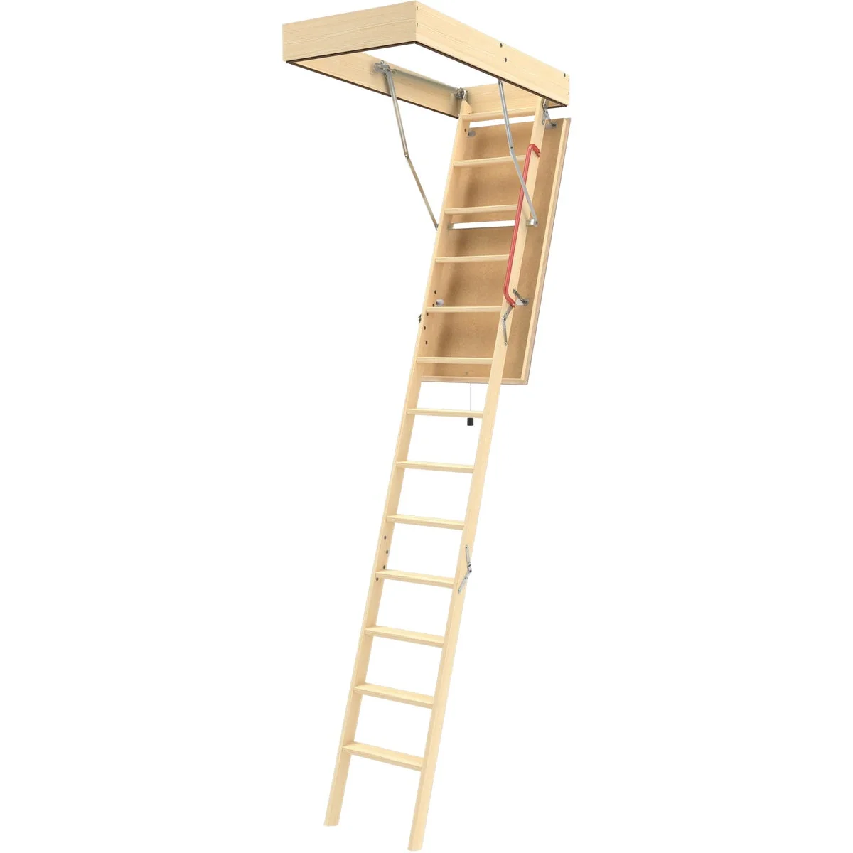 Sophisticated Fakro LTA 7 Ft. 11 In. to 10 Ft. 4 In. 25 In. x 54 In. Insulated Wood Attic Stairs 350 Lb. Load Secure