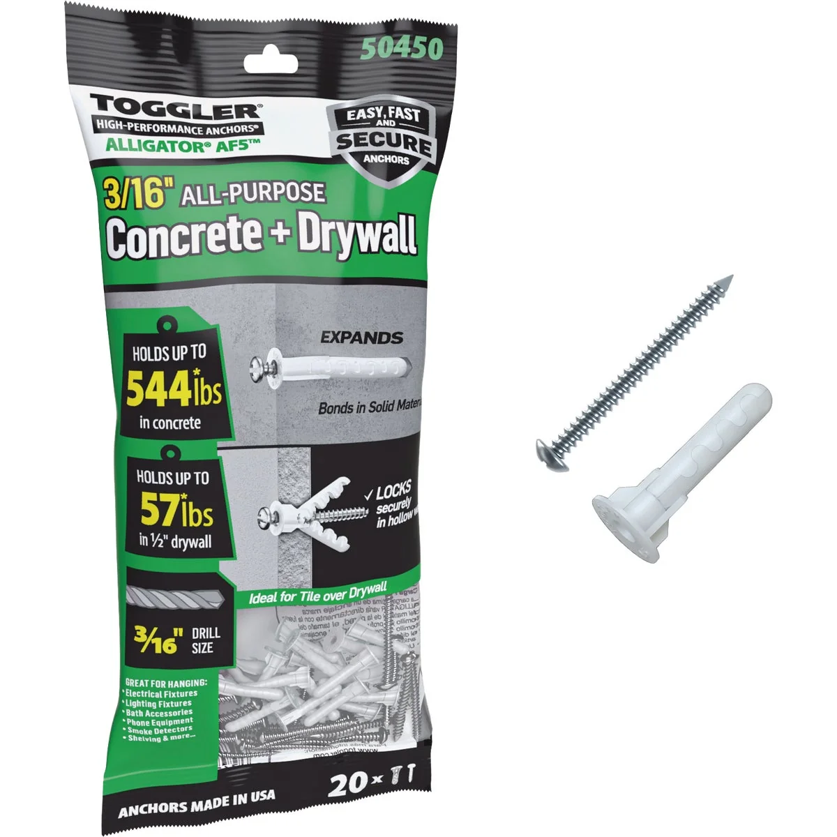 Unique Toggler Alligator 8 x 1-1 4 In. Concrete Drywall Anchors 20-Count Relaxed