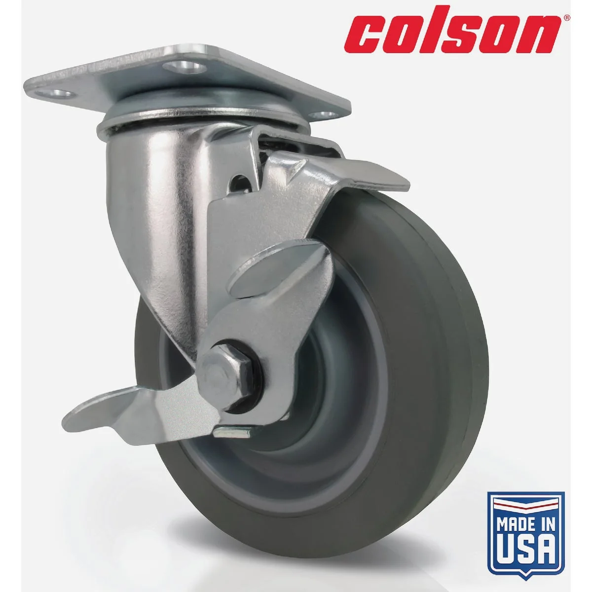 Contemporary Colson 5 In. Gray TPR Swivel Plate Caster with Locking Brake Reliable