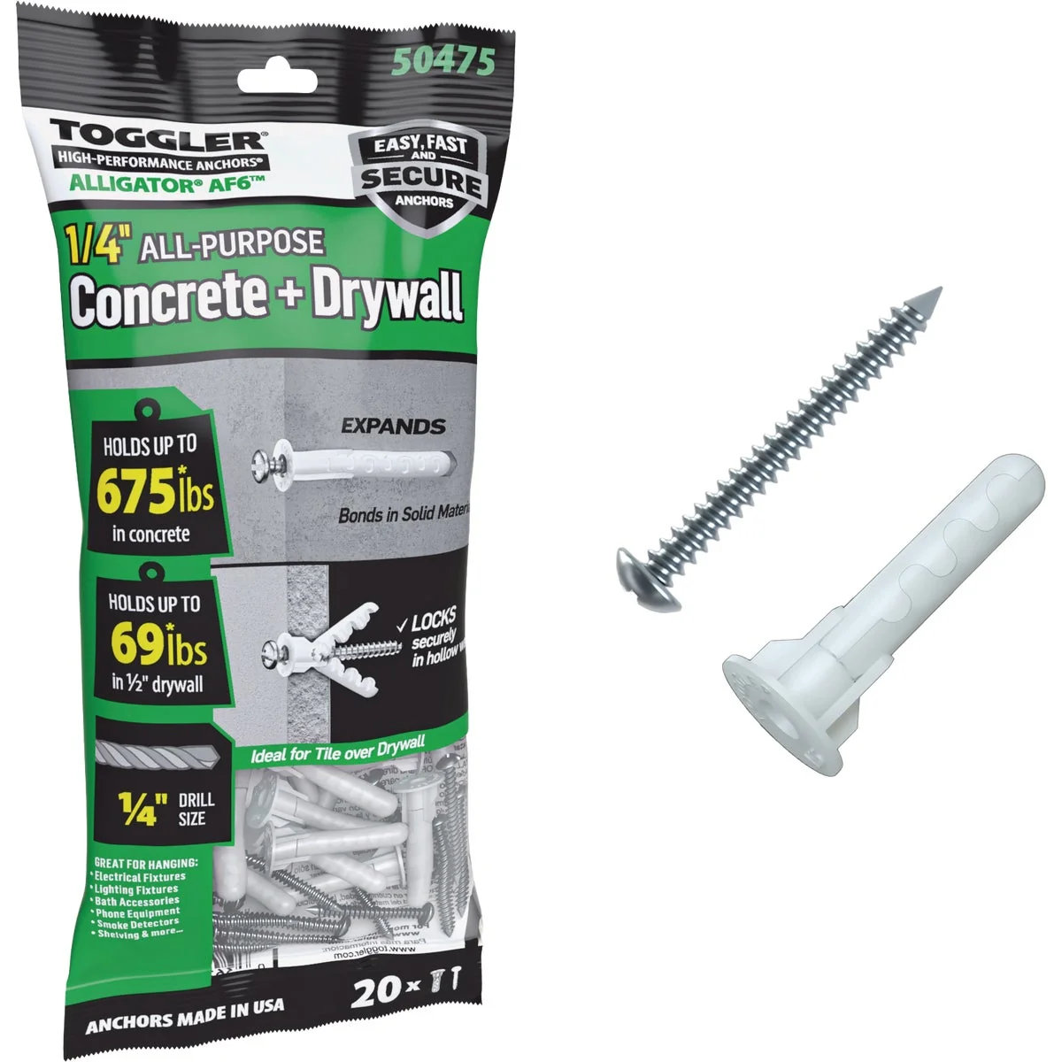 Soft Toggler Alligator 10 x 1 2 In. Concrete Drywall Anchors 20-Count Secure