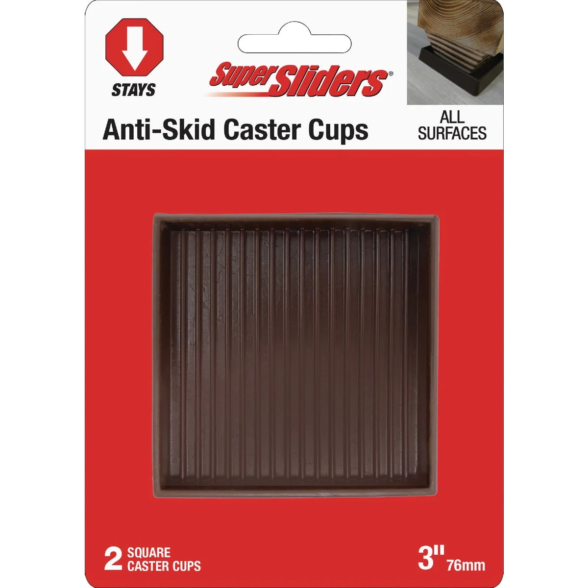 Responsible Super Sliders 3 In. Brown Square Furniture Leg Cup 2-Pack Recyclable