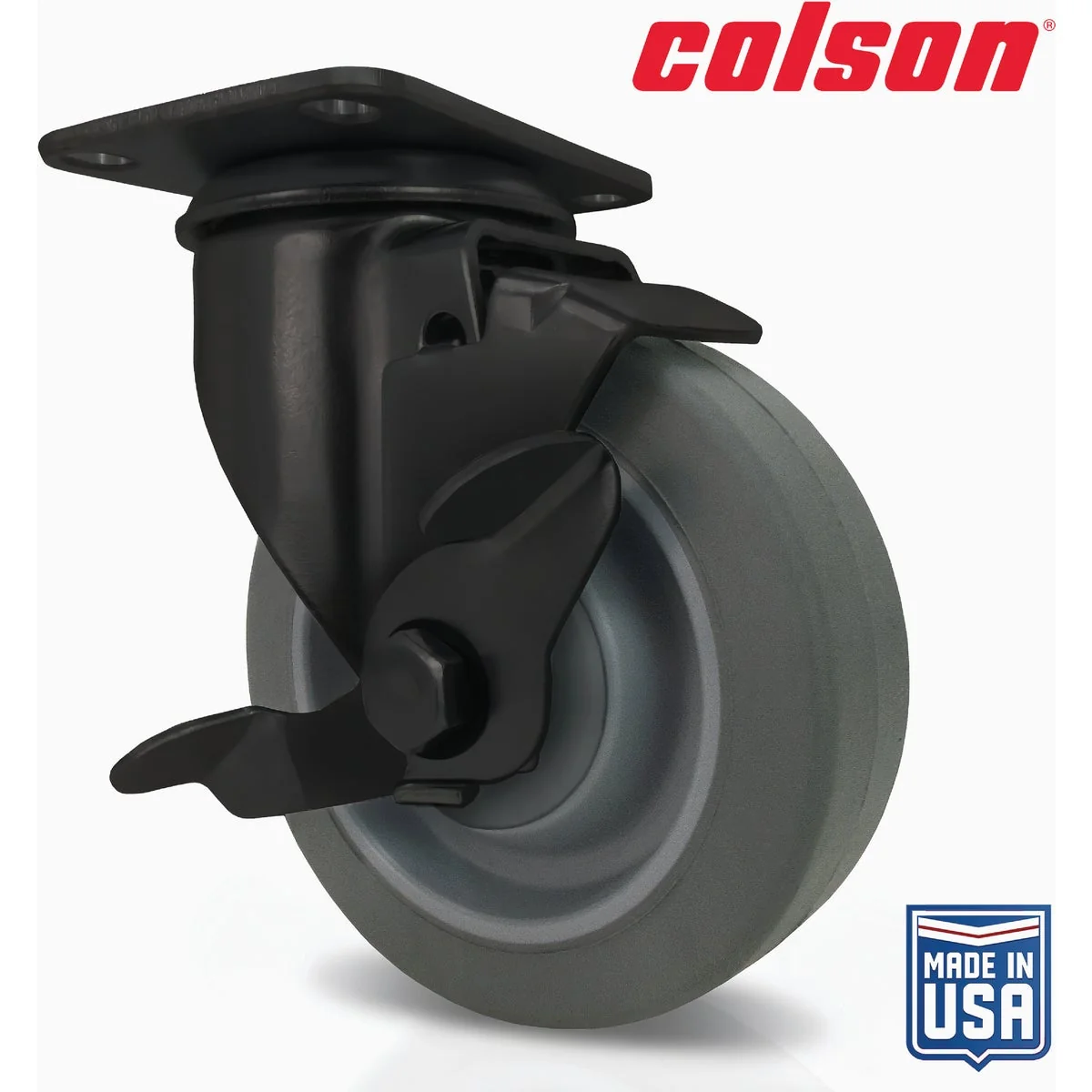 Professional Colson 5 In. Gray TPR Black Swivel Plate Caster with Locking Brake Verified