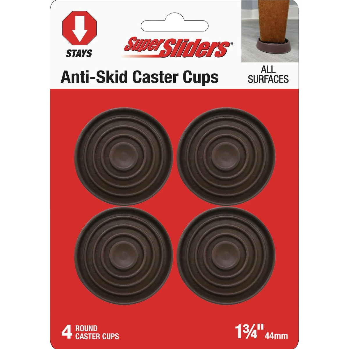 Elite Super Sliders 1-3 4 In. Brown Round Furniture Leg Cup 4-Pack High-End