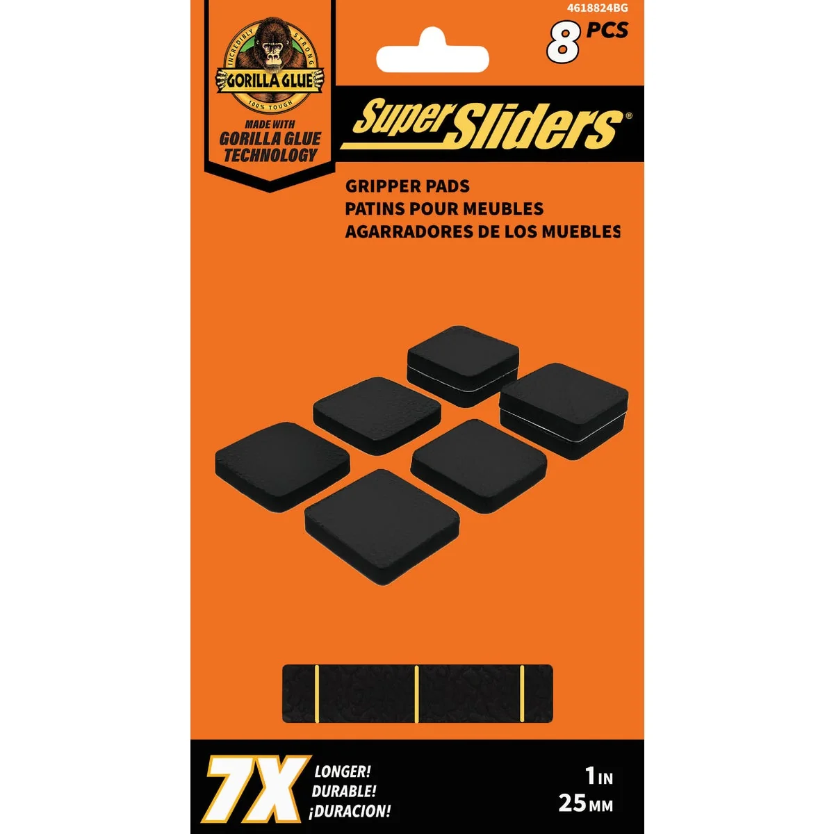 Smooth Super Sliders Gorilla Glue 1 In. Anti-Slip Square Rubber Furniture Pads 8-Piece Durable