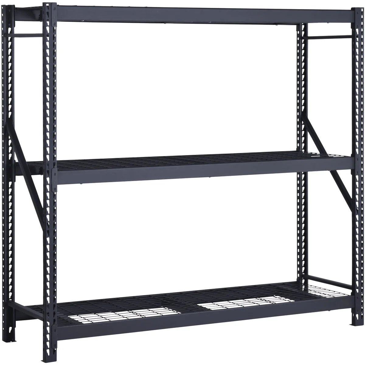 Optimized Muscle Rack 77 In. x 24 In. x 72 In. In. 3-Tier Black Steel Welded Rack Relaxed