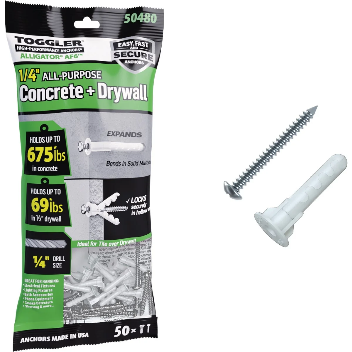 Unique Toggler Alligator 10 x 1-1 2 In. Concrete Drywall Anchors 6-Count Clip Strip Minimalist