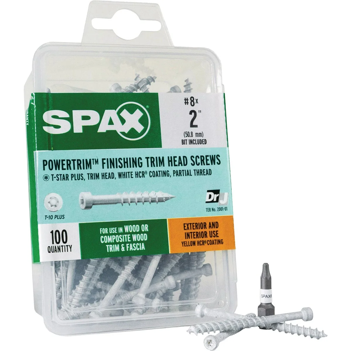 Green SPAX PowerTrim 8 x 2 In. T10 Plus Cylindric Head HCR Exterior Rated White Trim Screw 100-Count Functional