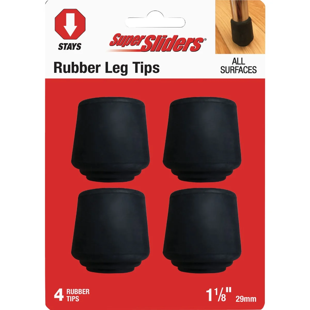 Fine Crafted Super Sliders 1-1 8 In. Black Rubber Furniture Leg Tip 4-Pack Advanced