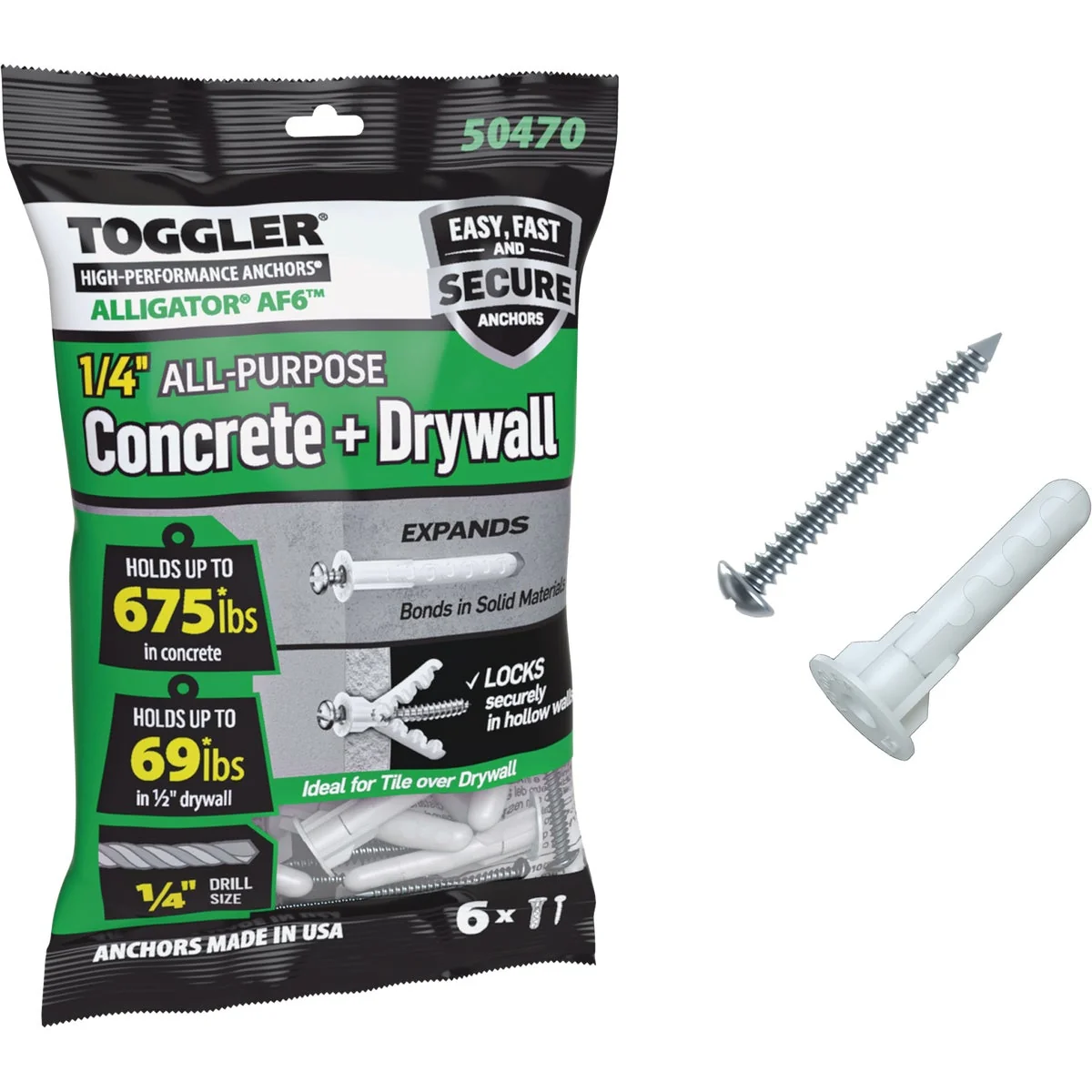 Optimized Toggler Alligator 10 x 1-1 2 In. Concrete Drywall Anchors 6-Count Organic
