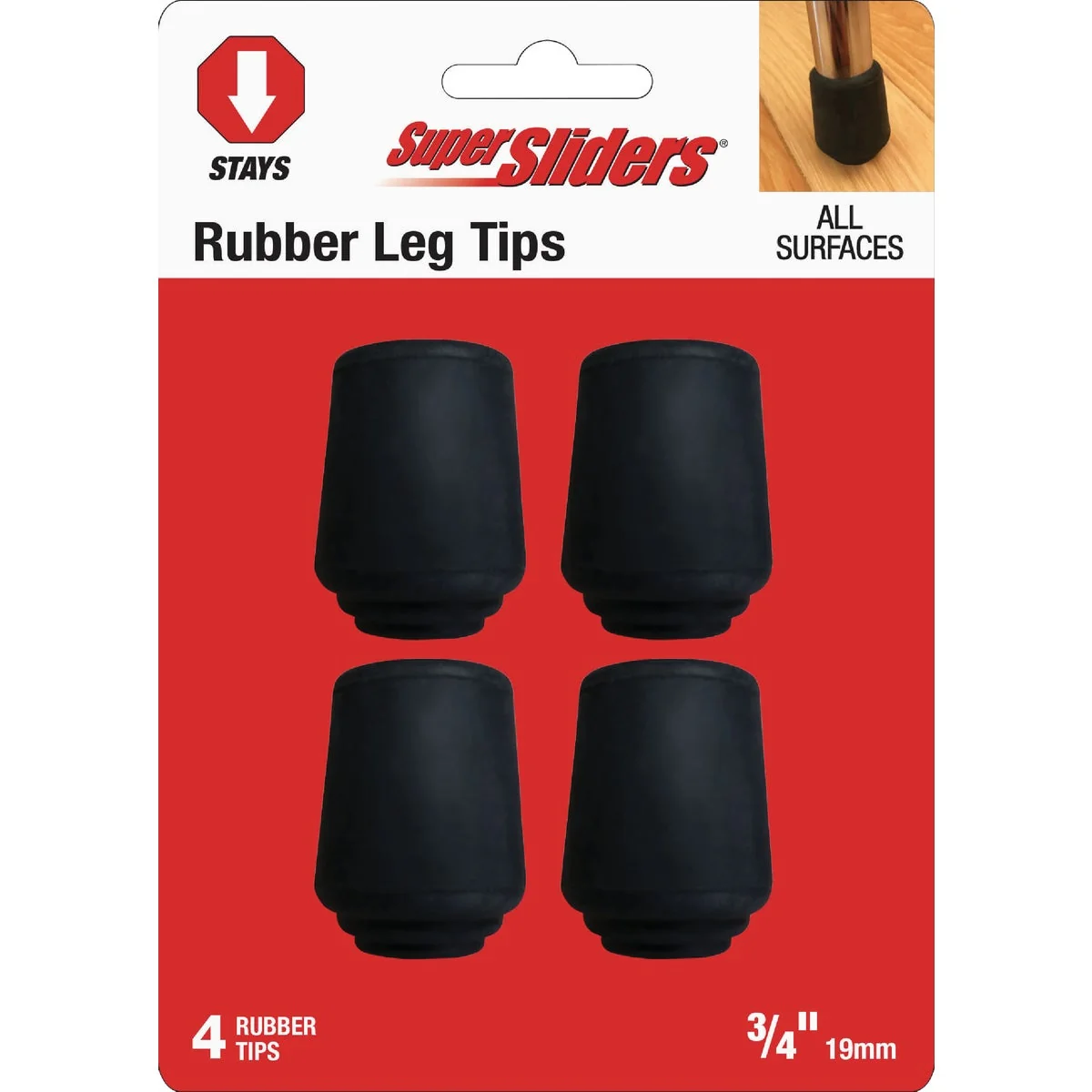 Secure Super Sliders 3 4 In. Black Rubber Furniture Leg Tip 4-Pack Excellent