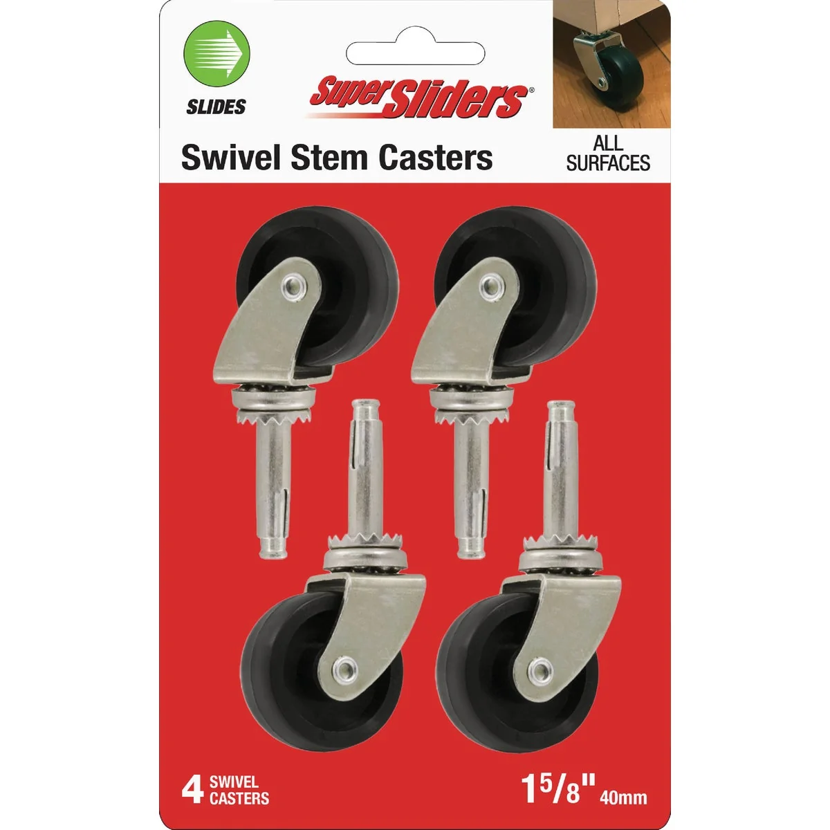 Powerful Super Sliders 1-5 8 In. Black Stem Caster 4-Pack Reliable