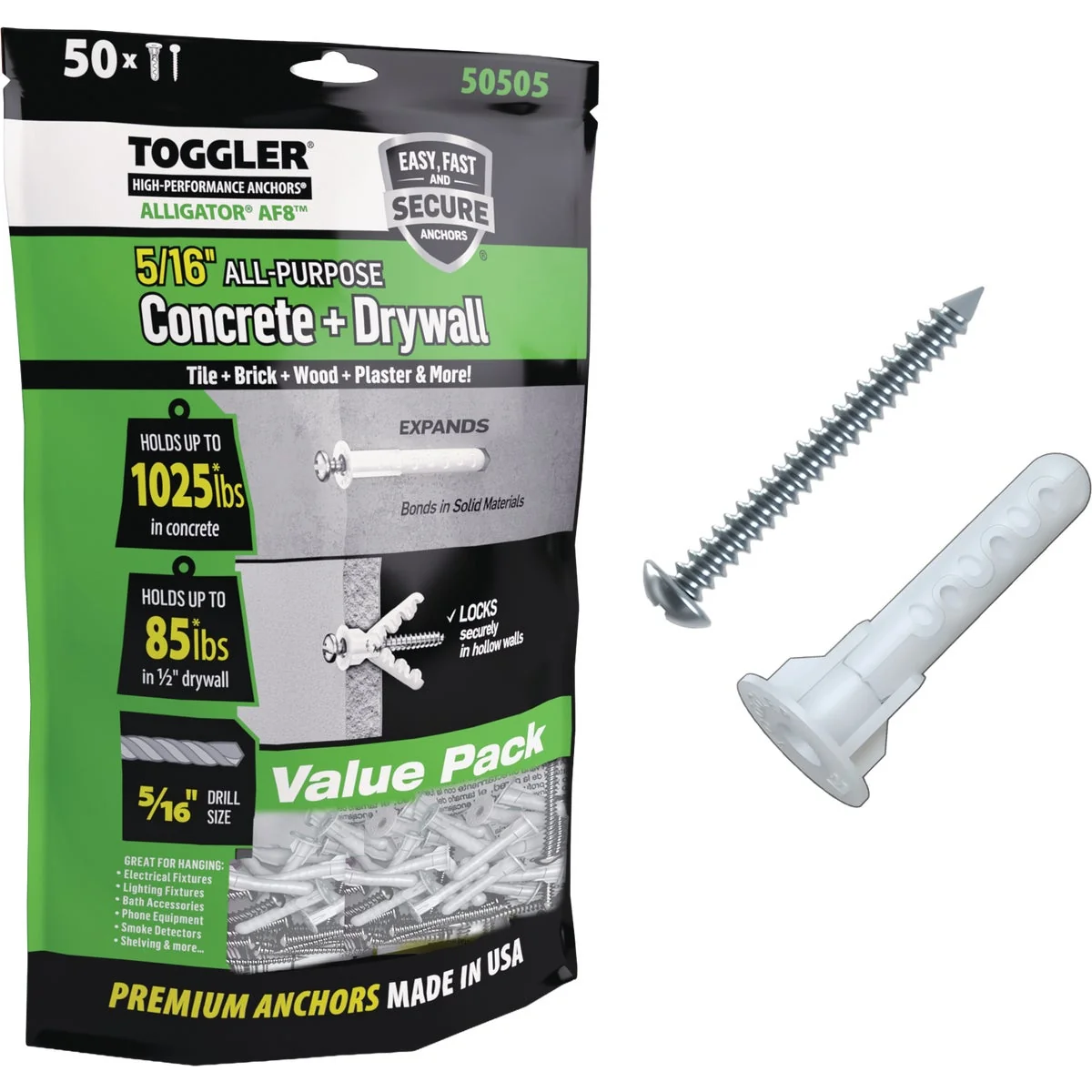Fashionable Toggler Alligator 12 x 1-3 4 In. Concrete Drywall Anchors 50-Count Responsible