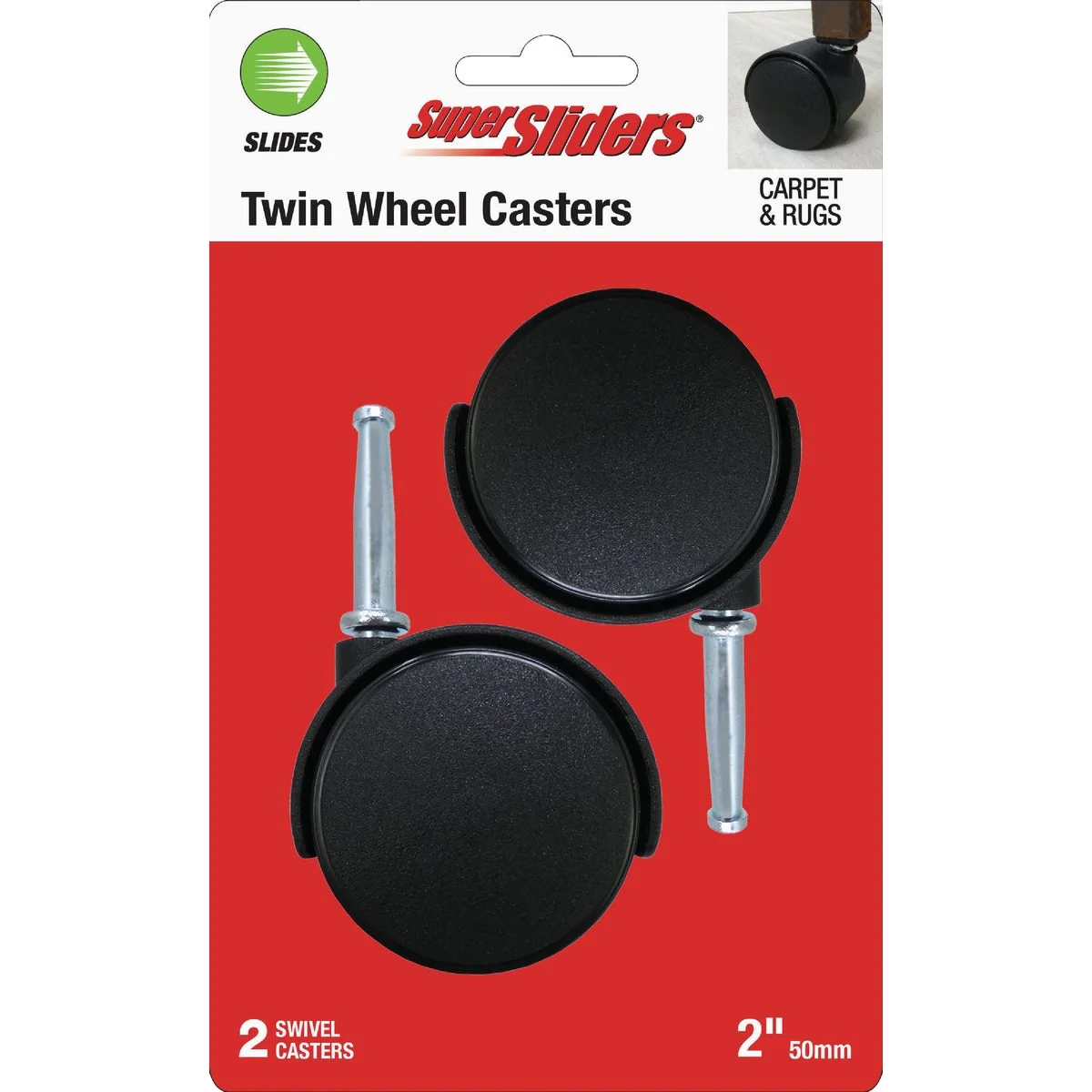 Breathable Super Sliders 2 In. 2-Wheel Black Stem Caster 2-Piece First-Class