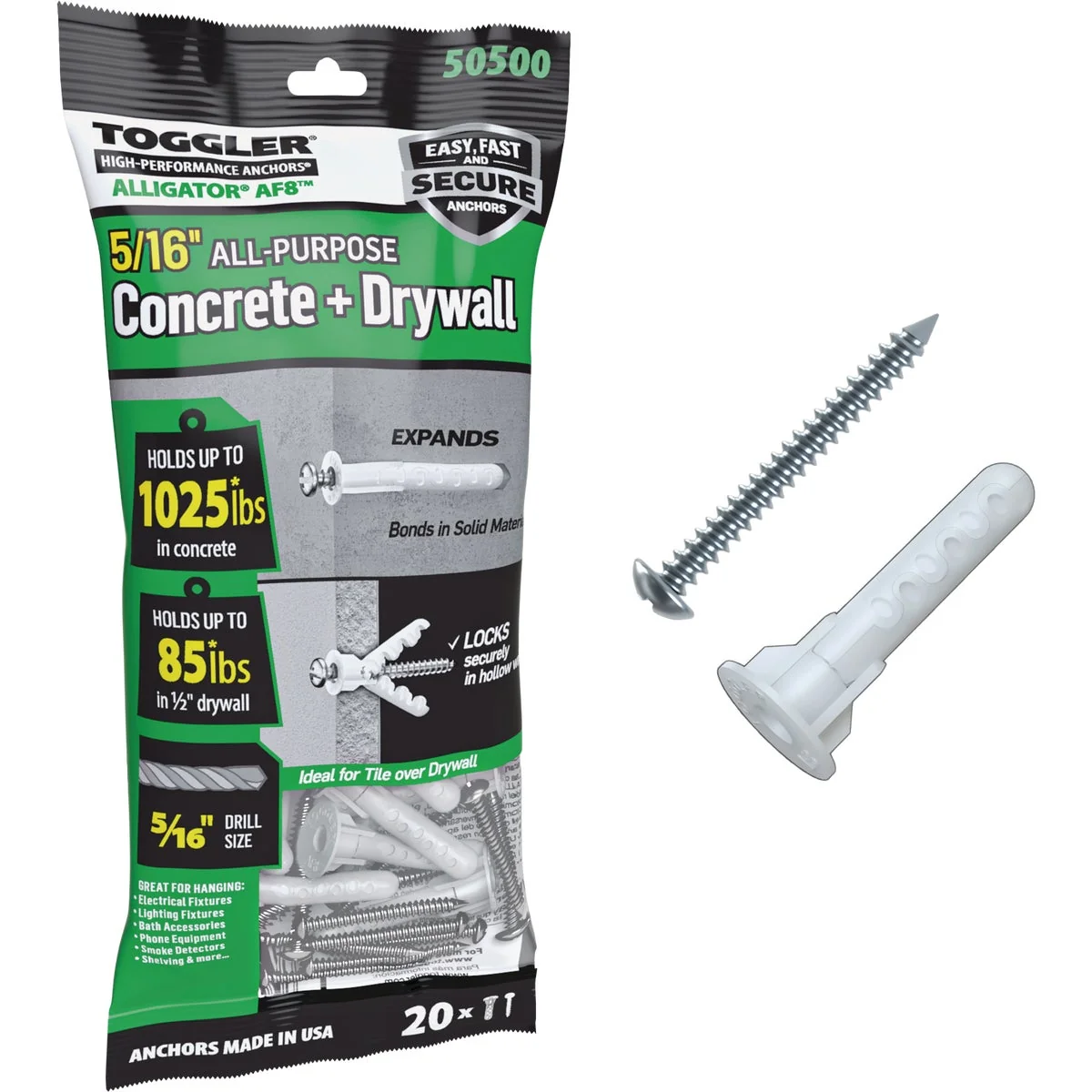 Certified Toggler Alligator 12 x 1-3 4 In. Concrete Drywall Anchors 20-Count Proven