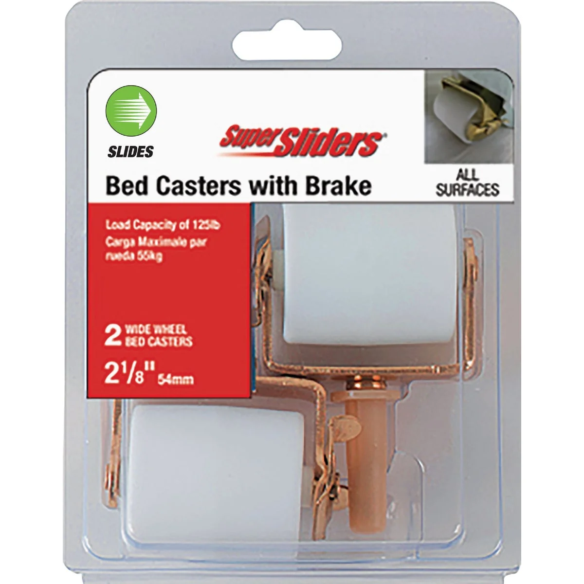 Green Super Sliders 2-1 8 In. White Bed Rollers with Brake 2-Pack Optimized