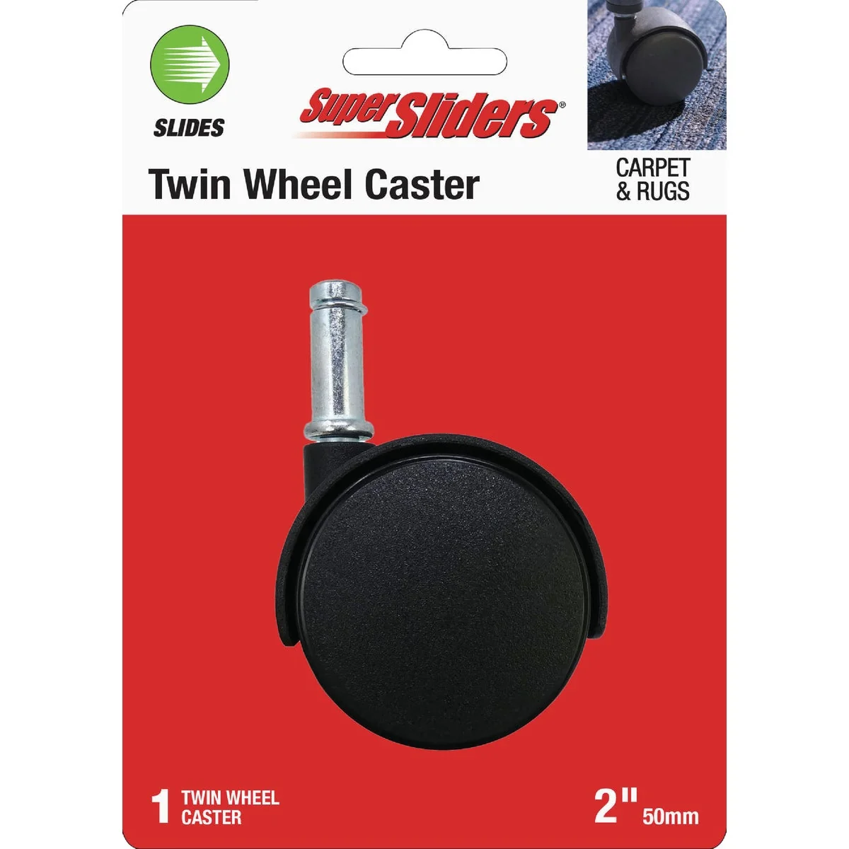 Long-Lasting Super Sliders 2 In. 2-Wheel Black Stem Caster World-Class