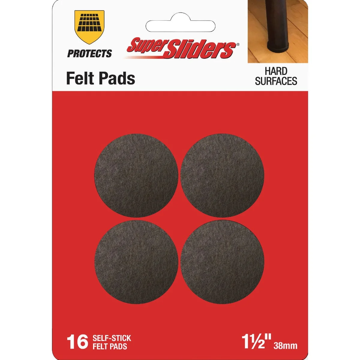 Soft Super Sliders 1-1 2 In. Brown Round Felt Furniture Pads 16-Piece Professional