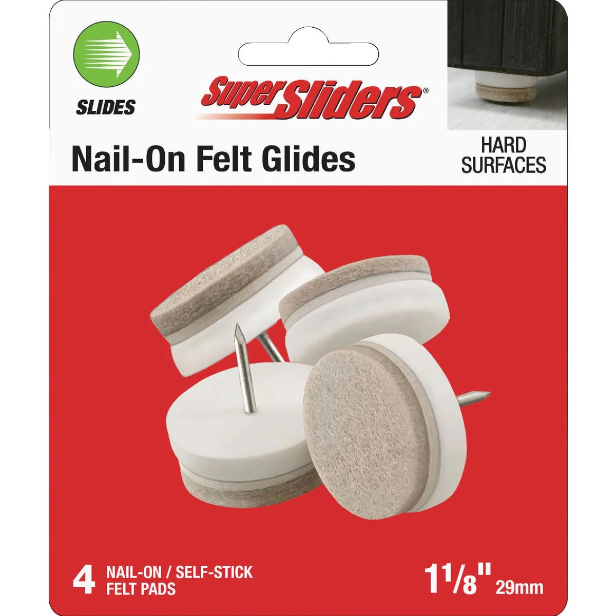 Original Design Super Sliders 1-1 8 In. Nail-On Felt Furniture Glides 4-Pack Practical